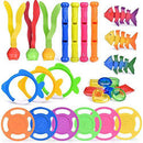 FUN LITTLE TOYS 27 PCs Diving Pool Toys Underwater Swimming Pool Toys Set, Swim Pool Dive Toys, Diving Rings, Diving Gems, Diving Sticks, Diving Fish, Pool Party Favors for Kids