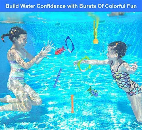 FUN LITTLE TOYS 27 PCs Diving Pool Toys Underwater Swimming Pool Toys Set, Swim Pool Dive Toys, Diving Rings, Diving Gems, Diving Sticks, Diving Fish, Pool Party Favors for Kids