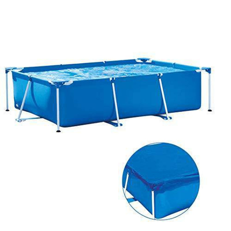 funchic Framed Swimming Pools with Swimming Pool Ground Cloth & Pool Cover,9.8ft X 6.6ft X 29.5inch Steel Frame Tube Rectangular Square Above Ground Swimming Pool Set,Medium Size Blue