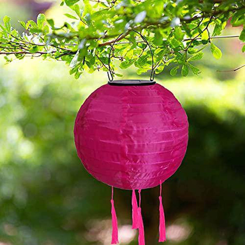 Goodpig Chinese Japanese Multiple Colour Nylon Solar Lanterns Outdoor Weatherproof Solar Powered LED Light Hanging Lanterns for Garden Patio Yard Wedding Birthday Party and Event
