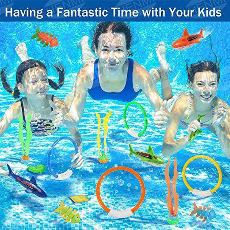 HENMI 22 Pack Diving Toy for Pool Use Underwater Swimming/Diving Pool Toy Rings, Toypedo Bandits,Stringy Octopus and Diving Fish with Under Water Treasures Gift Set Bundle,Ages 3 Years and Up