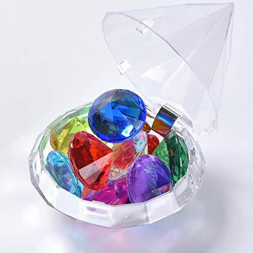 Hercugifts Diving Gem Pool Toy 10 Big Colorful Diamonds Set with Big Diamond Box Summer Swimming Gem Diving Toys Set Dive Throw Toy Set Underwater Swimming Toy for Pool Use Treasures Gift Sets
