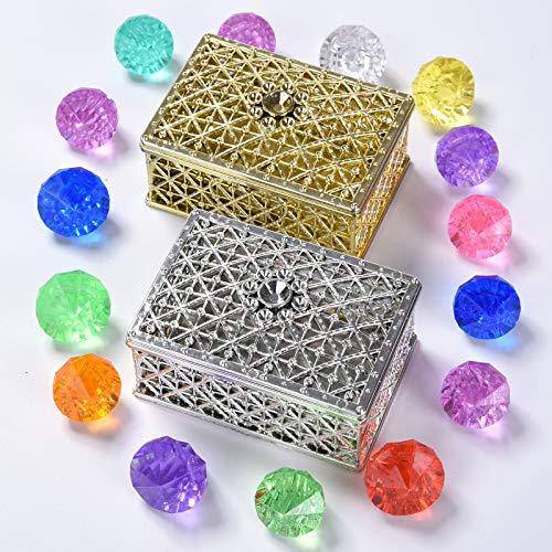 Hercugifts Diving Gem Pool Toy 16 Colorful Diamond Set with Two Treasure Box and Golden mesh Bag Summer Swimming Gem Pirate Diving Toys Set Dive Throw Toy Set Underwater Swimming Toy