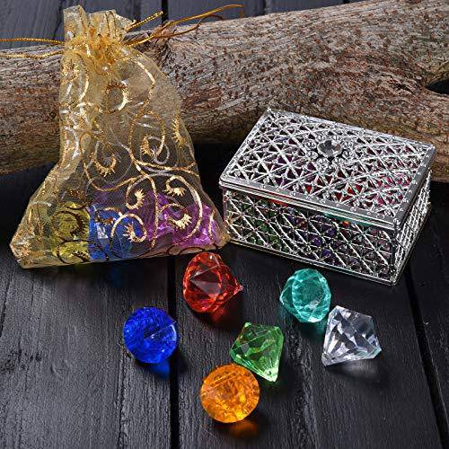 Hercugifts Diving Gem Pool Toy 16 Colorful Diamond Set with Two Treasure Box and Golden mesh Bag Summer Swimming Gem Pirate Diving Toys Set Dive Throw Toy Set Underwater Swimming Toy