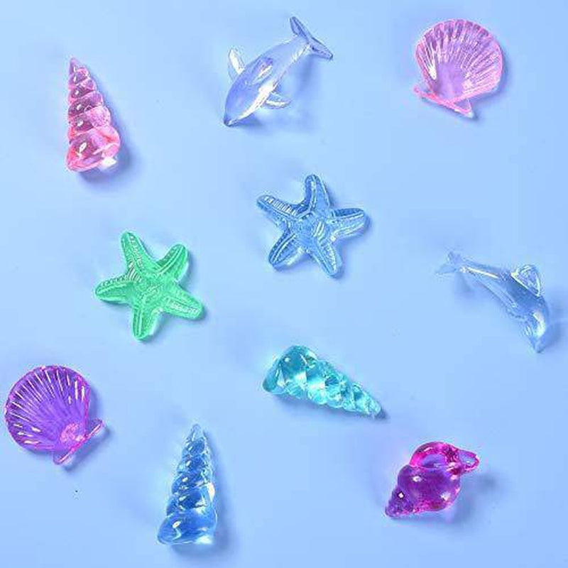 Hercugifts Diving Gem Pool Toy Colorful Ocean Marine Animal Diamonds Set with Treasure Pirate Box Summer Swimming Gem Diving Toys Set Dive Throw Toy Including Starfish Conch and Dolphin gem (Golden)