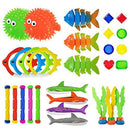 heytech 29 PCS Dive Toys Pool Toys Underwater Swimming Toys Diving Torpedos, Diving Rings, Diving Gems, Diving Sticks, Diving Fish, Puffer Fish with Under Water Treasures Gift Set for Kids