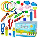Hobbylane Pool Toys, Diving Glasses Diving Rings Pool Torpedoes Underwater Treasures Water Blasters Seaweeds Squids, 22 PCS Variety Pool Swimming Toys Gift Set for Kids for Summer Game Toys