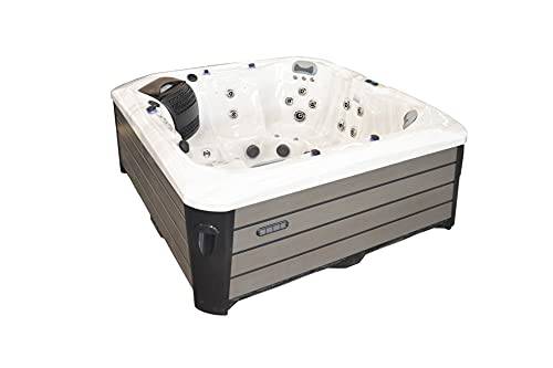 Hot Tub Spa – Outdoor Portable Hot Tubs Spas - The Deluxe Series - 49 Stainless Steel Jets, 5 Seats and 1 Lounge Chair, Bluetooth Speakers, LED Lights, Waterfall, and Insulating Cover