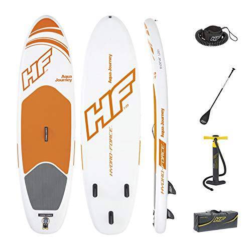 Hydro-Force Aqua Journey Inflatable Stand Up Paddle Board, 9' x 30" x 6" | Inflatable SUP for Adults & Kids | Complete Kit Includes Adjustable Aluminum Paddle, Hand Pump, Travel Bag, Surf Leash