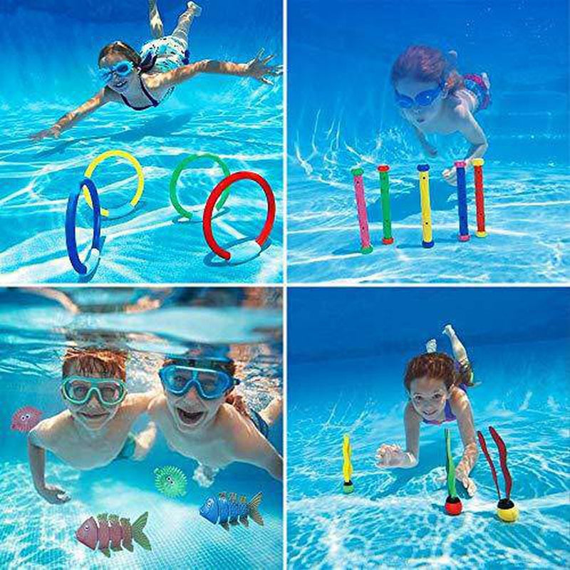 Icnice 47pcs Diving Toys,Summer Underwater Pool Games Diving Swimming Training for Children Fish Rings Sticks Torpedo Grass Floats Gems Treasures
