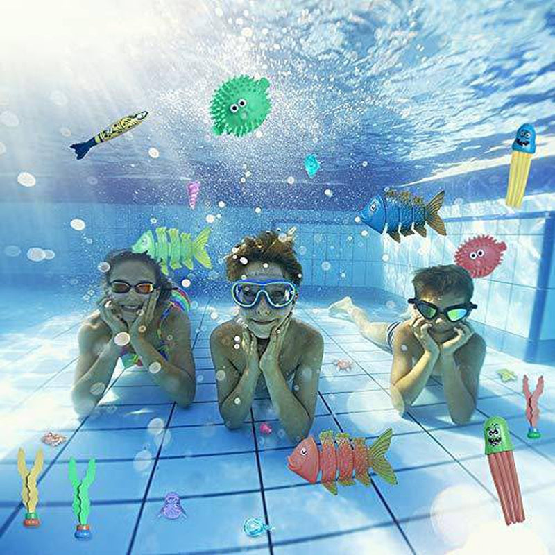 Icnice 47pcs Diving Toys,Summer Underwater Pool Games Diving Swimming Training for Children Fish Rings Sticks Torpedo Grass Floats Gems Treasures