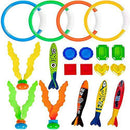 ILBB 19 Pcs Diving Toy Set, Diving Rings + Torpedoes + Seaweeds + Pirate Treasures Toy Kit for Kids
