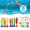 ILBB 19 Pcs Diving Toy Set, Diving Rings + Torpedoes + Seaweeds + Pirate Treasures Toy Kit for Kids