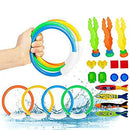 ILBB 19 Pcs Diving Toy Set, Diving Rings + Torpedoes + Seaweeds + Pirate Treasures Toy Kit for Kids