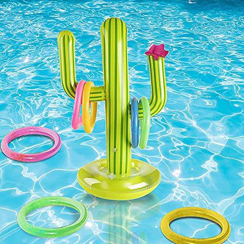 Inflatable Cactus Ring Toss Game With 4 Rings, Upgraded Cactus Pool Ring Toss Games Inflatable Cactus Pool Toys Fun Wate Toys For Boys Girls Pool Beach Party Supplies, 64cm Height