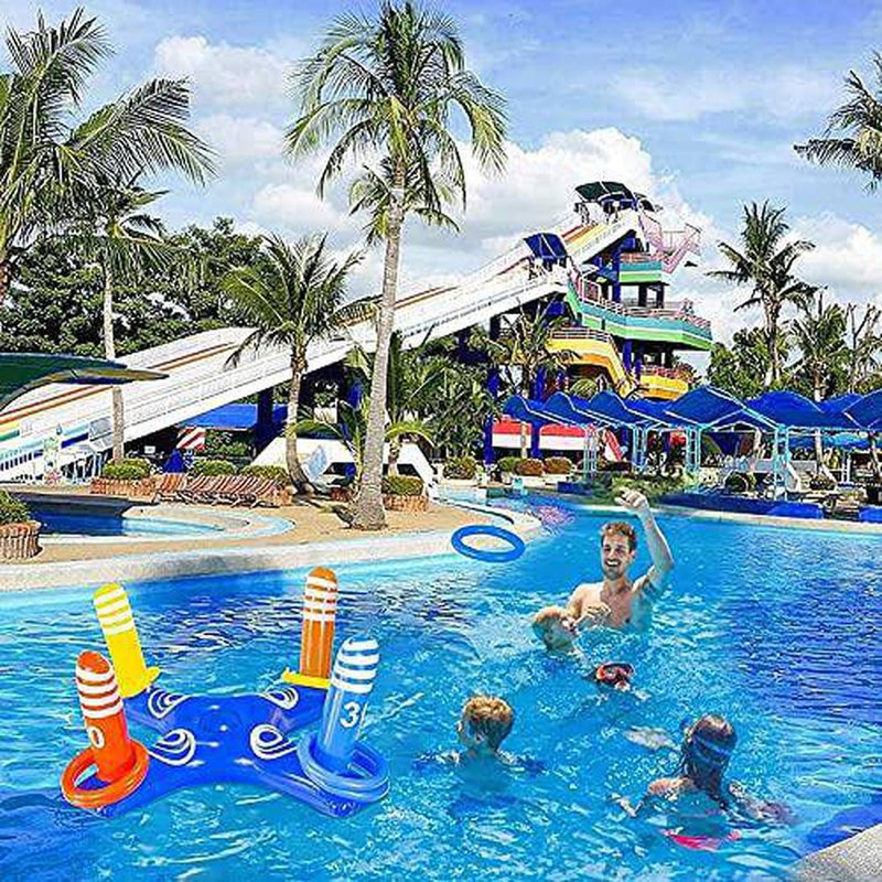 Inflatable Cross Ring Toss Water Flatting Pool Game Toys Kid Family Water Toy Cross-Ring Throw Pool Game with 6PCS Ring and 1PCS Pump