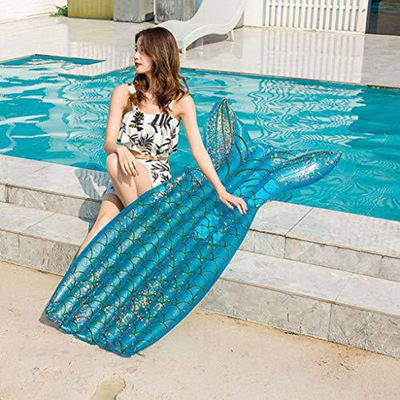 Inflatable Floating Bed, Sequined Mermaid Inflatable Floating Row, Fish Tail Water Inflatable Lounge Chair, Used for Swimming Pool, Beach Leisure Use 185x92cm
