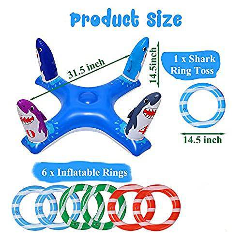 Inflatable Pool Ring Toss Game Toys, Floating Swimming Pool Ring Toss Game Toys with 7pcs Ring, Multiplayer Water Pool Game Kid Adult Water Pool Game Toys, Floating Shark Swimming Pool Ring