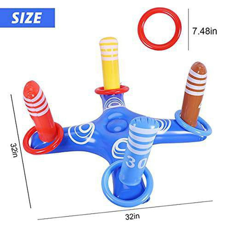 Inflatable Pool Ring Toss Games: Floating Swimming Party Toys with 8 Pcs Rings for Kids Adults Family - Summer Water Outdoor Sport Fun Floats Accessories