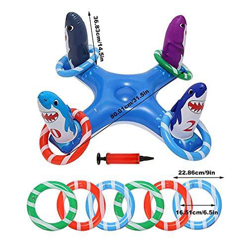 Inflatable Pool Ring Toss Games Toys for Kids Adults,Pool Game Toy with 6 Rings,Thicked Swimming Pool Toy for Family Multiplayer Water Pool Game Toys for Backyard Outdoor Beach Water Party Favors
