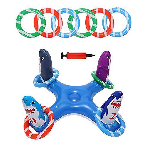 Inflatable Pool Ring Toss Games Toys for Kids Adults,Pool Game Toy with 6 Rings,Thicked Swimming Pool Toy for Family Multiplayer Water Pool Game Toys for Backyard Outdoor Beach Water Party Favors