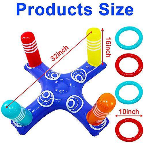 Inflatable Pool Ring Toss Pool Game Toys, Floating Swimming Pool Ring, Inflatable Ring Toss with 4 Pcs Floating Ring, Multi Water Party/Birthday Party/Kids Pool Party/Family Indoor Outdoor
