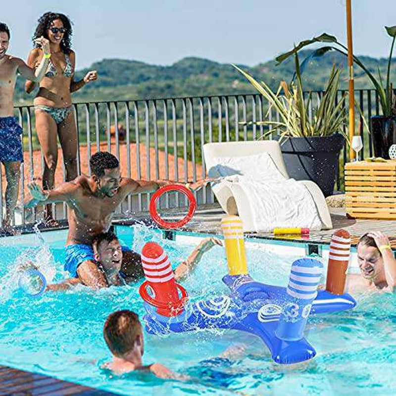 Inflatable Pool Ring Toss Pool Game Toys Floating Swimming Pool Ring with 4 Pcs Rings for Multiplayer Water Pool Game Kid Family Pool Toys Outdoor Play Party Favors for Adults (Multicolor)