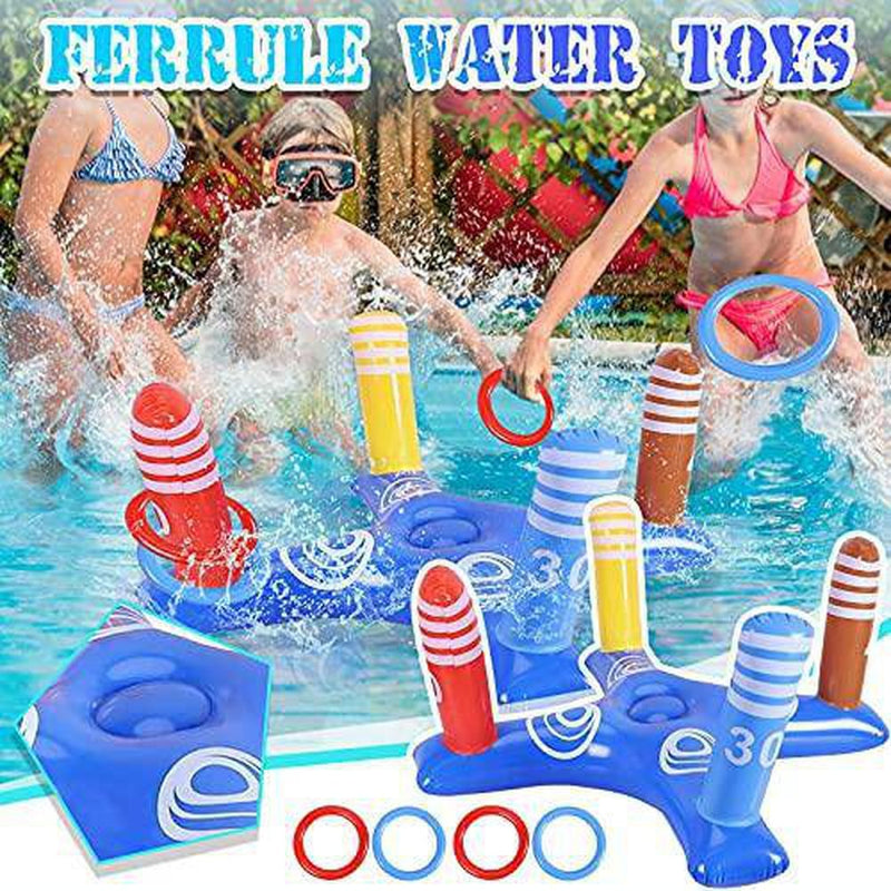 Inflatable Pool Ring Toss Pool Game Toys Floating Swimming Pool Ring with 4 Pcs Rings for Multiplayer Water Pool Game Kid Family Pool Toys Outdoor Play Party Favors for Adults (Multicolor)