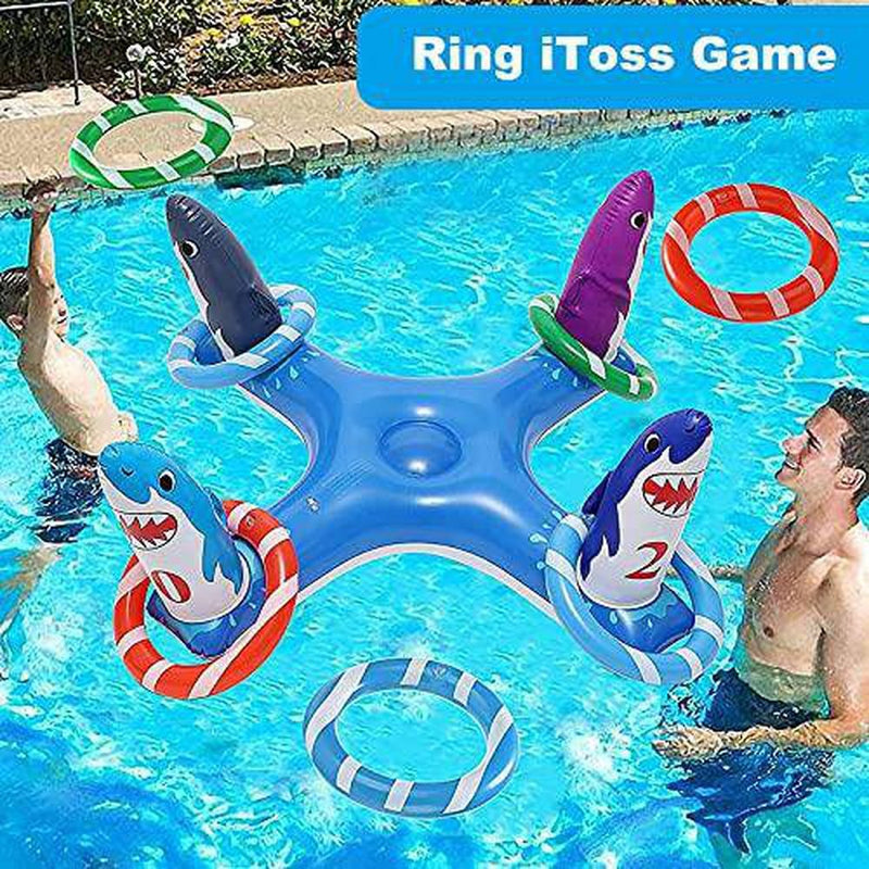 Inflatable Pool Ring Toss Pool Game Toys Floating Swimming Pool Ring with 6 Pcs Floating Ring and 1 Air Pump for Multiplayer Water Pool Game/Kids Pool Party/Family Indoor Outdoor Game