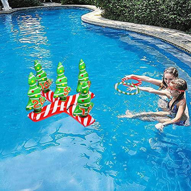 Inflatable Pool Ring Toss Pool Game Toys，Funny Floating Ring Toy with 4 Pcs Rings，for Multiplayer Water Pool Game Kid Family Pool Toys & Water Fun