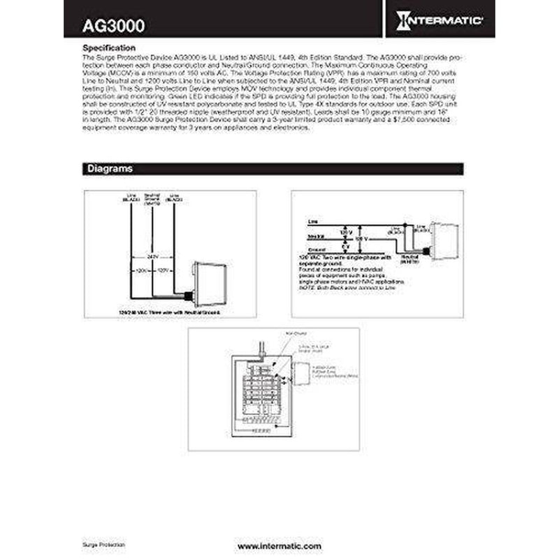 Intermatic AG3000 120/240 VAC Universal HVAC Surge Protective Device, Color