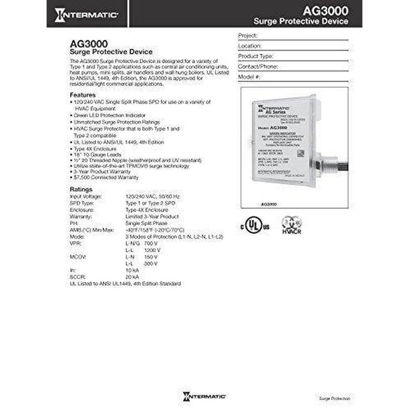 Intermatic AG3000 120/240 VAC Universal HVAC Surge Protective Device, Color