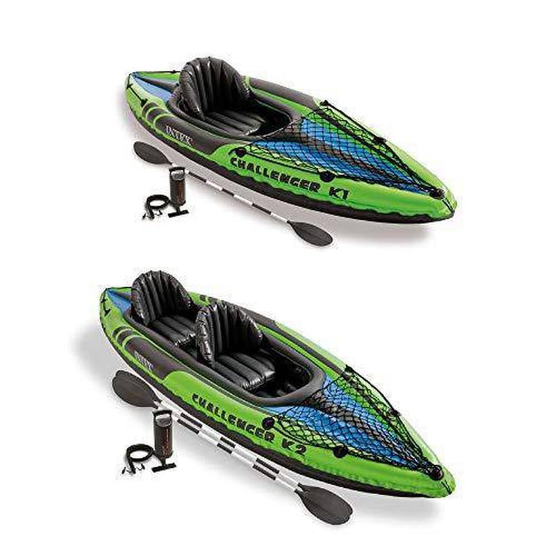 Intex 1-Person Inflatable Kayak w/ 2-Person Inflatable Kayak both w/ oars & pump