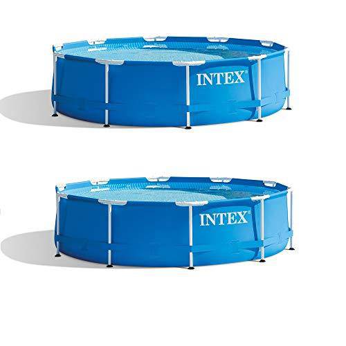 Intex 10' x 30" Round Metal Frame Above Ground Swimming Pool, Blue (2 Pack)