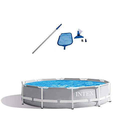 Intex 10Ft x 30In Swimming Pool w/ Maintenance Pool Kit w/ Vacuum Skimmer & Pole