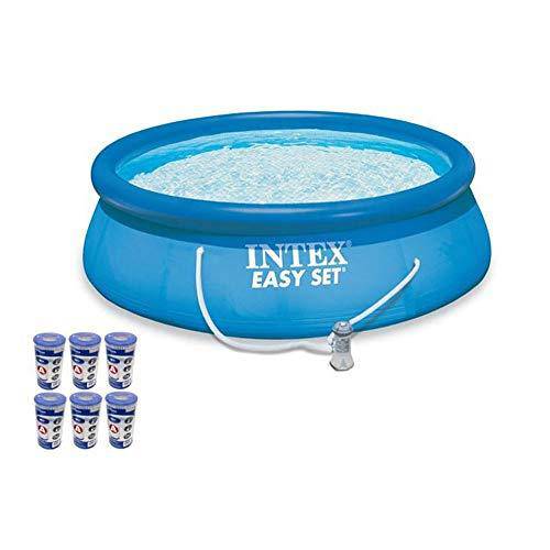Intex 15ft x 48in Easy Set Outdoor Above Ground Swimming Pool Kit with Ladder, Cover, 1000 GPH GFCI Filter Pump and 6 Replacement Filter Cartridges