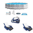 Intex 18ft x 42in Prism Above Ground Pool, Inflatable Loungers (2 Pack) & Cooler