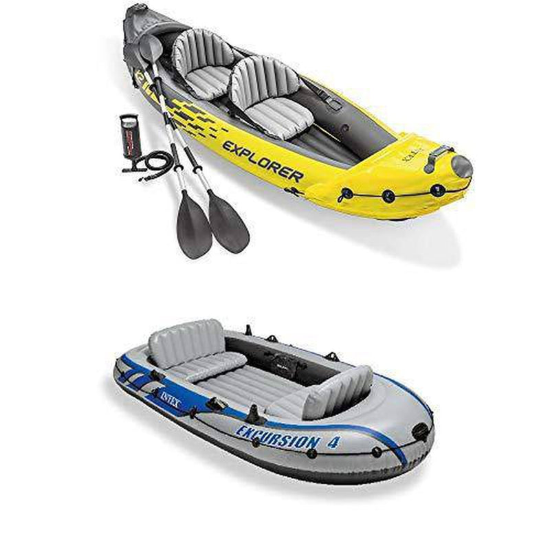 Intex 2-Person Inflatable Kayak w/ Oars & Air Pump & 4 Person Boat w/ Oars &Pump