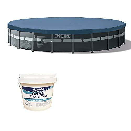 Intex 26 Foot x 52 Inch Ultra Frame Above Ground Swimming Pool Set with Pump, Ladder, and Pool Care Chemical 3 Inch Chlorine Tablets