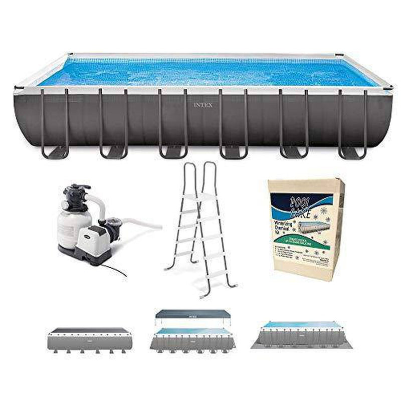 Intex 26363EH 24ft x 12ft x 52in Ultra XTR Frame Outdoor Above Ground Rectangular Swimming Pool Set with Pump, Ladder, Pool Cover, and Winterizing Kit