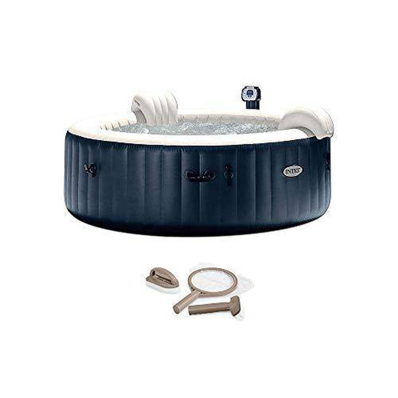 Intex 28409E PureSpa 6 Person Home Outdoor Inflatable Portable Heated Round Hot Tub Spa 85-inch x 28-inch with 170 Bubble Jets, Built in Heat Pump and Spa Maintenance Kit