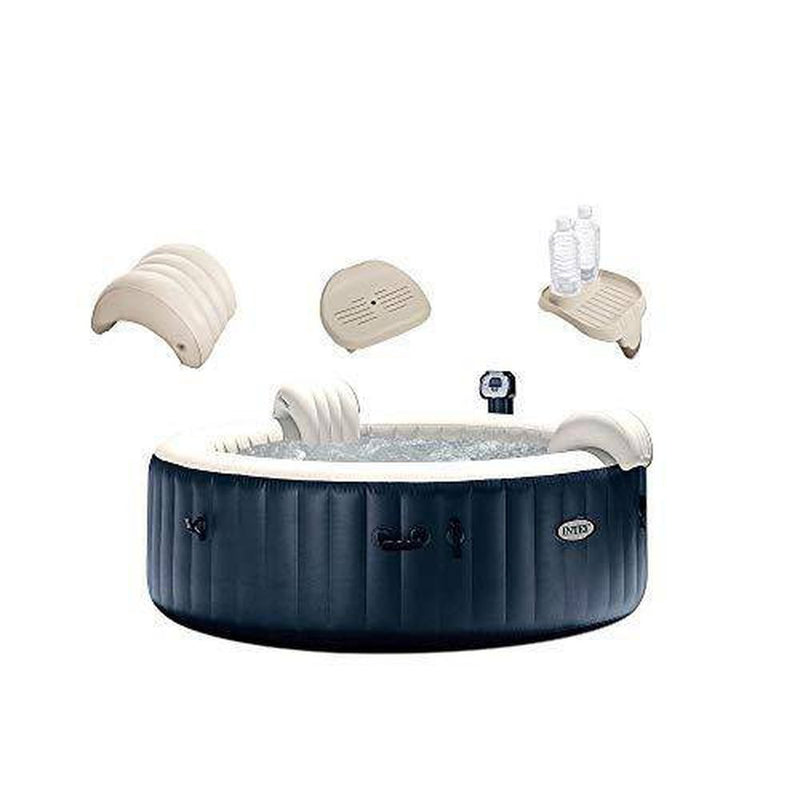 Intex 28409E PureSpa 85" x 28" 6 Person Outdoor Inflatable Portable Round Hot Tub Spa with 170 Bubble Jets, Non-Slip Spa Seat, Headrest, Cup Holder, and Drink Tray