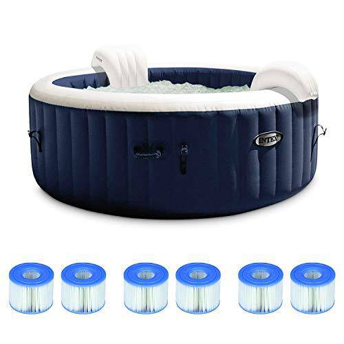 Intex 28429E PureSpa Plus 4 Person Portable Inflatable Hot Tub Spa with 140 Bubble Jets, Headrests, and 6 Type S1 Pool Replacement Filter Cartridges