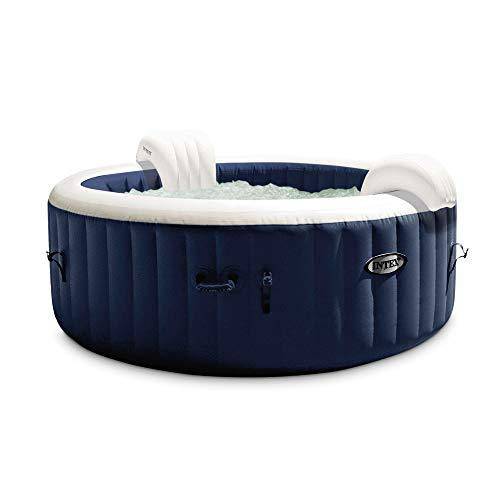 Intex 28429E PureSpa Plus 6.4 Foot Diameter 4 Person Portable Inflatable Hot Tub Spa with 140 Bubble Jets and Built in Heater Pump, Blue