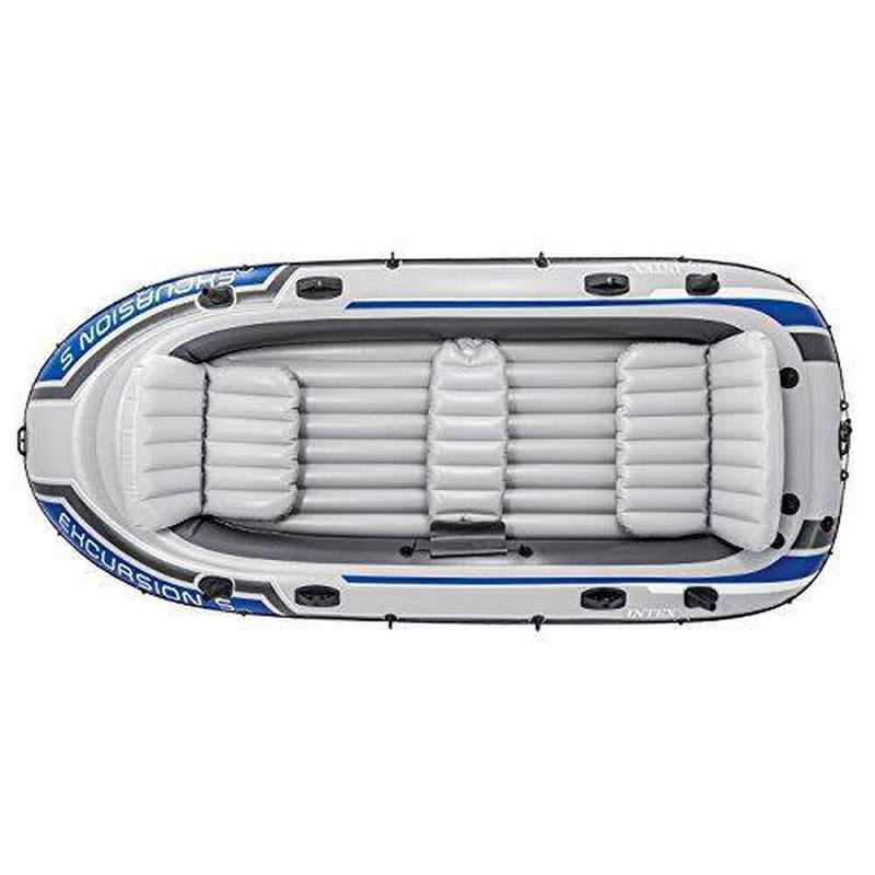 Intex 68325EP Excursion Inflatable 5 Person Heavy Duty Fishing Boat Raft Set with 2 Aluminum Oars & High Output Air Pump for Lakes & Mild Rivers, Gray