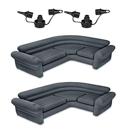 Intex Air Pump (2 Pack) w/ Intex Inflatable Couch w/ Cupholders (2 Pack)