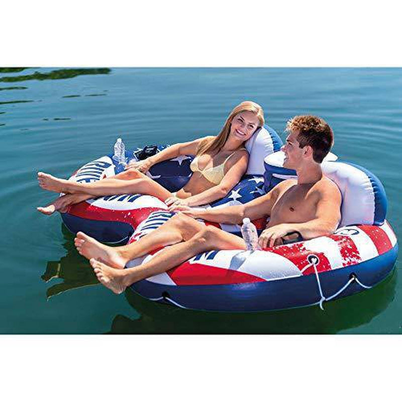 Intex American Flag 2 Person Float w/ River Run 1 Person Tube (2 Pack)