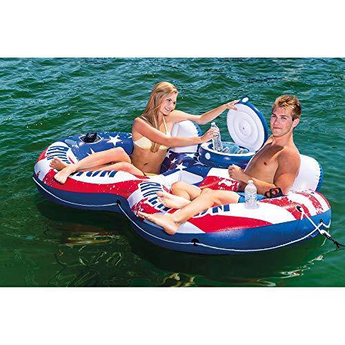 Intex American Flag 2 Person Float w/ River Run 1 Person Tube, Blue (4 Pack)