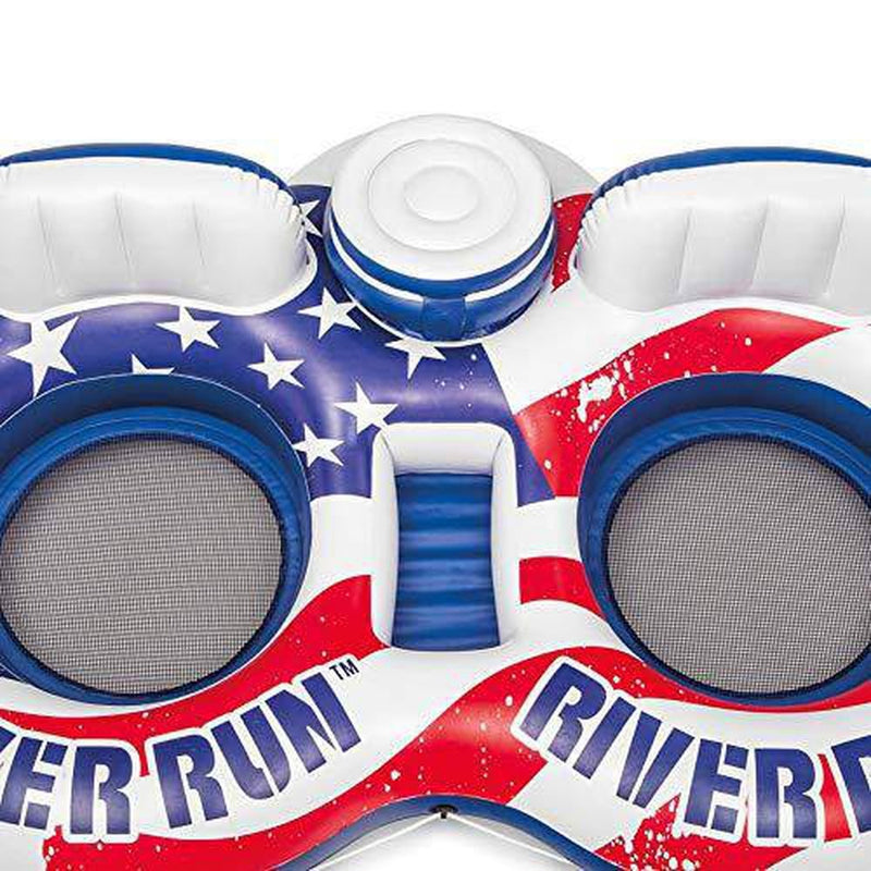 Intex American Flag 2 Person Float w/ River Run 53 Inch Tube, Red (2 Pack)