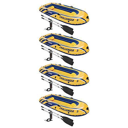 Intex Challenger 3 Inflatable Raft Boat Set with Pump and Oars 68370EP (4 Pack)